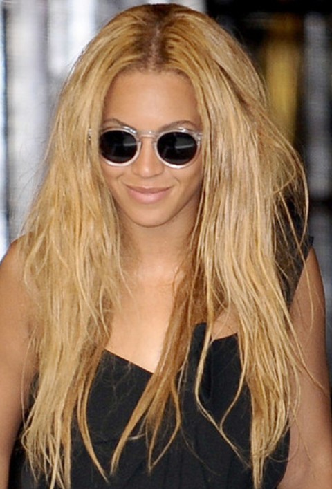 Beyonce Long Straight Hairstyles: Messily Tousled Center-parted Hairstyle