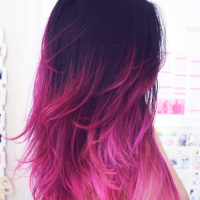 Black to Pink Ombre Hairstyle for Long Hair