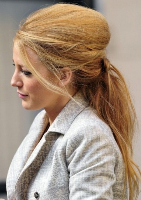 Blake Lively Long Hairstyle: Teased Ponytail