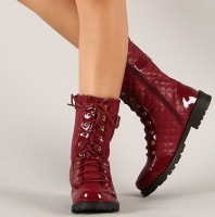 Bumper Finny-06A Quilted Lace Up Mid Calf Boot