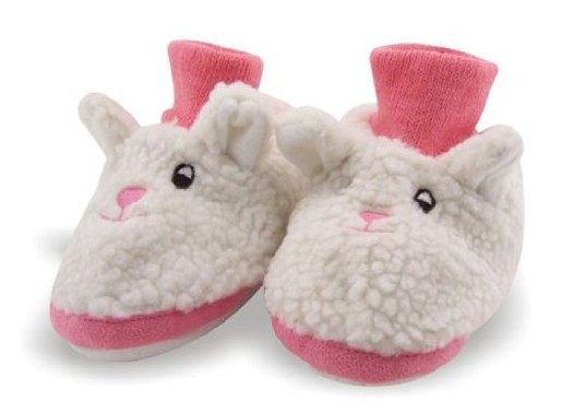 Bunny Rabbit Toddler Sock Top Bootie White and Pink Faux Fur Slippers