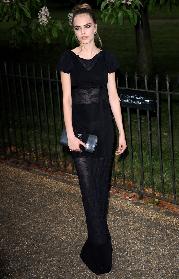 Cara Delevingne Black Floor-length Lace Empire Gown
