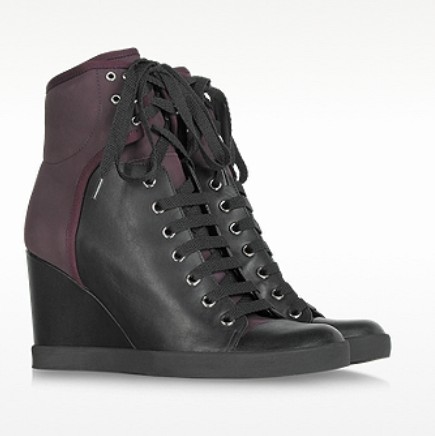Chloé Black and Burgundy Lace Up Wedge Bootie