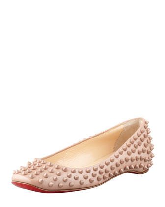 Christian Louboutin Gozul Spiked Patent Leather Flat, Beige