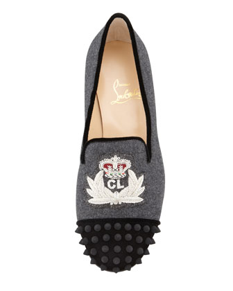 Christian Louboutin Intern Spiked Cap-Toe Flannel Loafer, Gray Black