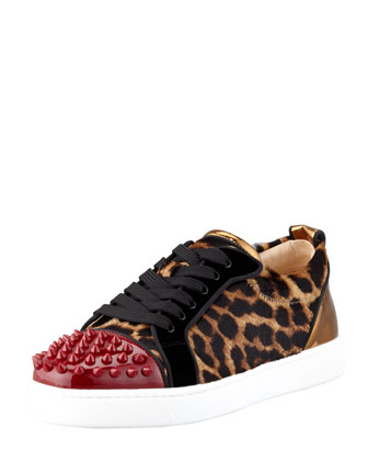 Christian Louboutin Louis Junior Leopard-Print Spikes Low-Top Sneaker