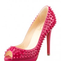 Christian Louboutin Yolanda Spikes Peep-Toe Platform Red Sole Pump, Grenadine