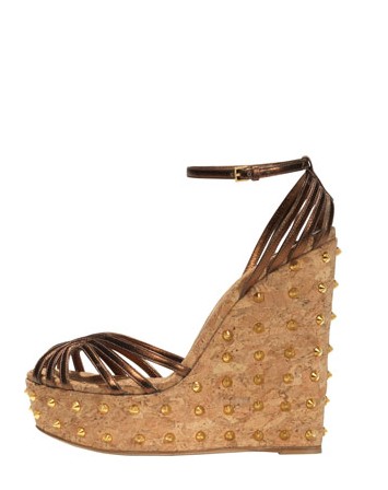 Gucci Leather Studded-Wedge Sandal, Bronze