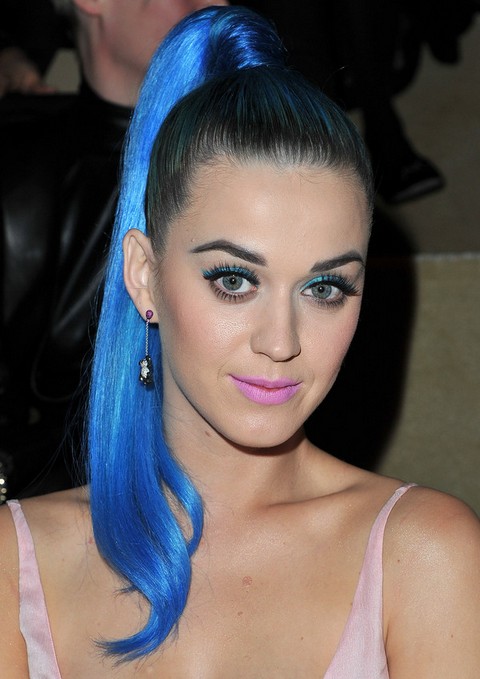 Kat Perry Hairstyles: Bright Blue Ponytail