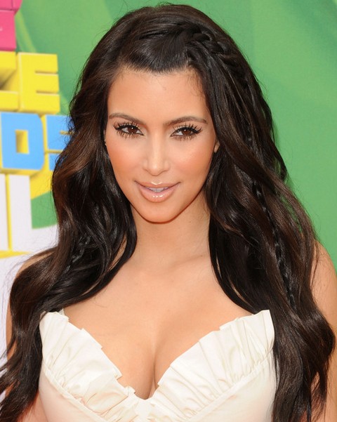 Kim Kardashian Long Hairstyles: Adorable Long Curls with Braids