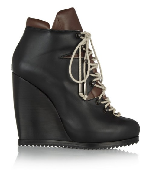 Lace-up leather wedge ankle boots