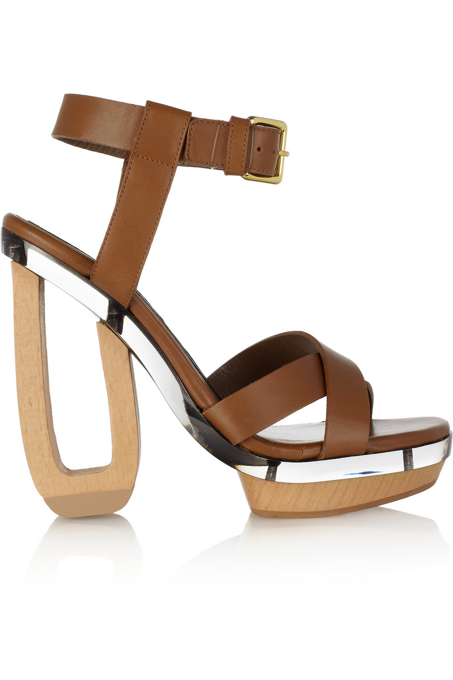 MARNI Leather, wood and perspex sandals