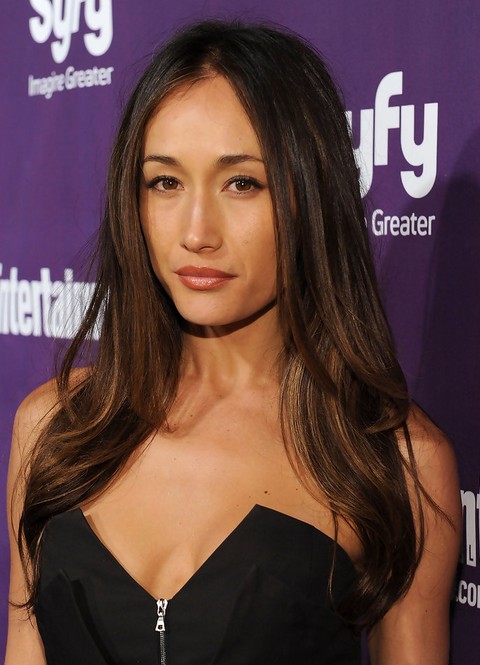 Maggie Q Long Hairstyles: Attractive Center-Parted Straight Cut