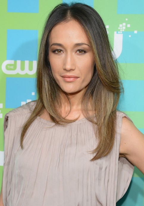 Maggie Q Long Hairstyle: Blond Center-Parted Straight Cut