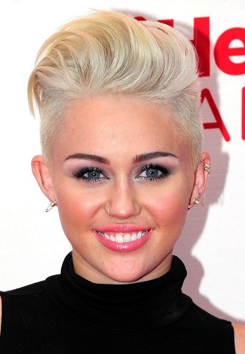 Miley Cyrus' Short Hairstyles: Blonde Mohawk