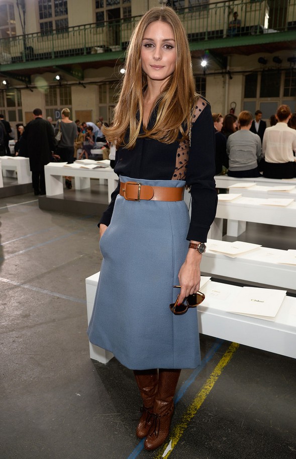 Olivia Palermo: Retro Blue A-line Knee Length Skirt