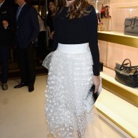 Olivia Palermo: Flouncy Long White Skirt with Polka-dot