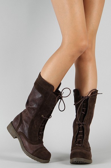 Qupid Raggae-16 Lace Up Round Toe Mid Calf Boot