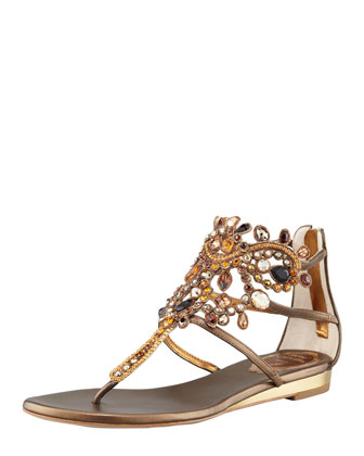 Rene Caovilla Crystal Caged Crown Thong Sandal, Bronze