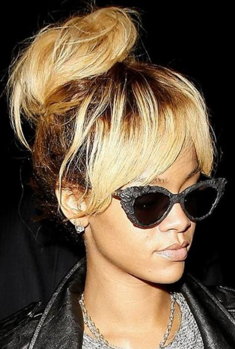 Rihanna Hairstyles: Classy Loose Bun  Pretty Designs