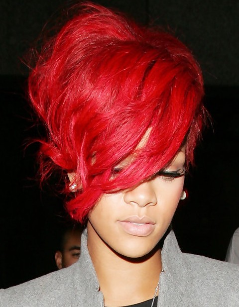 Rihanna Hairstyles: Rebellious Scarlet French Twist