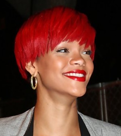 Rihanna Short Hairstyles: Edgy Scarlet Straight Haircut