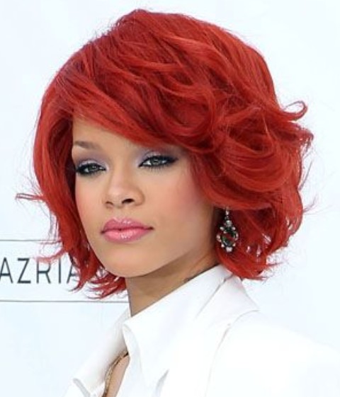 Rihanna Short Hairstyles: Scarlet Wavy Haircut
