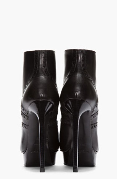 Saint Laurent Black leather brogued Oxford Janis Boots Back View