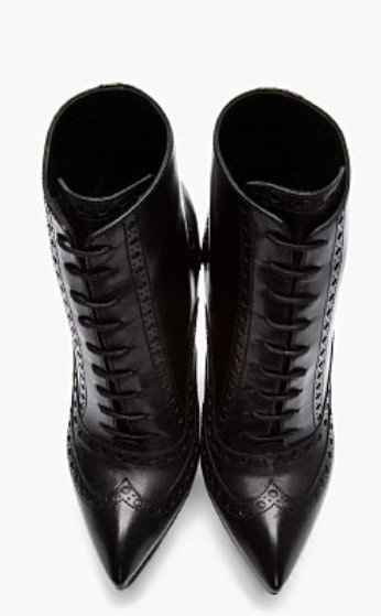 Saint Laurent Black leather brogued Oxford Janis Boots Front View