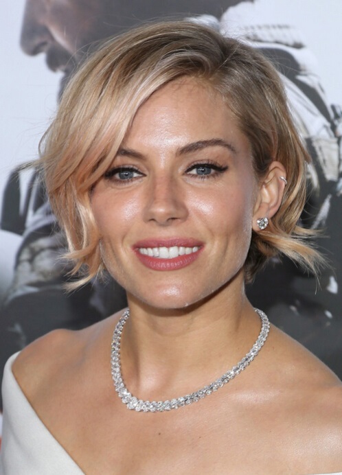 Sienna Miller Short Soft Wavy Hairstyle with Side Bangs
