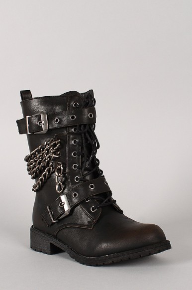 Wild Diva Lounge Timberly-119 Chain Military Lace Up Boot