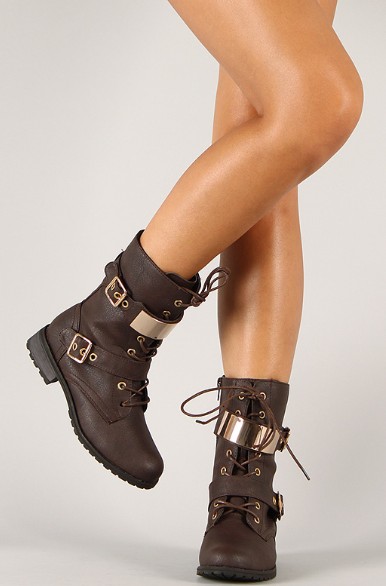 Wild Diva Lounge Timberly-95 Lace Up Military Mid Calf Boot