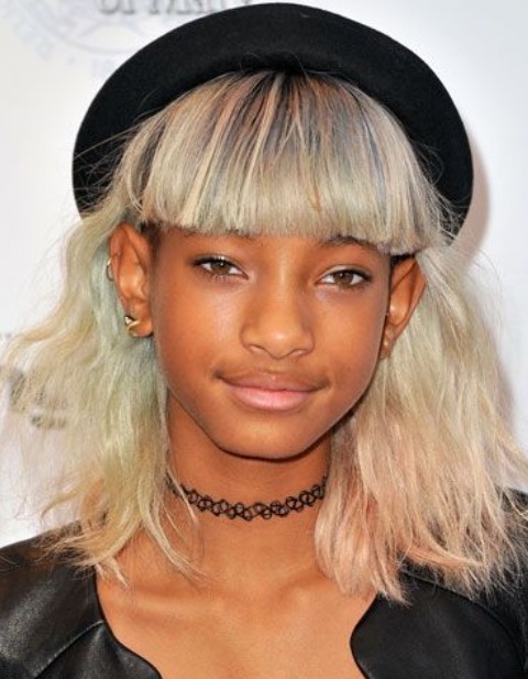 Willow Smith Hairstyles: Platinum Blonde Straight Haircut with Bangs