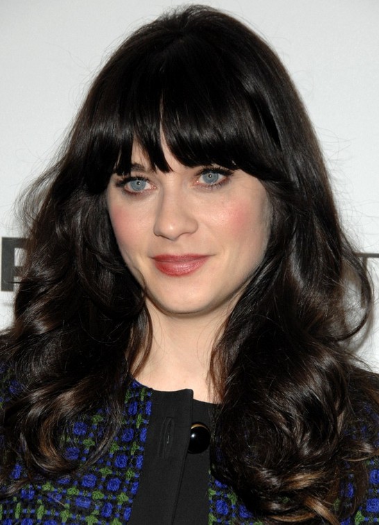 Zooey Deschanel Long Hairstyle: Curly Hair with Bangs