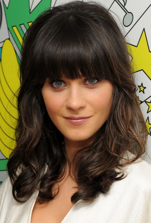 Zooey Deschanel Long Hairstyle: Face-framing Waves