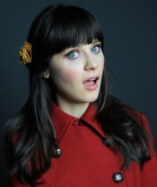 Zooey Deschanel Long Hairstyle: Waves with Bangs