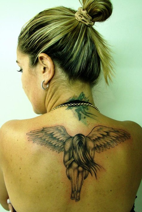 30 Angel Tattoos for Girls: Angel Tattoo on Back of Neck