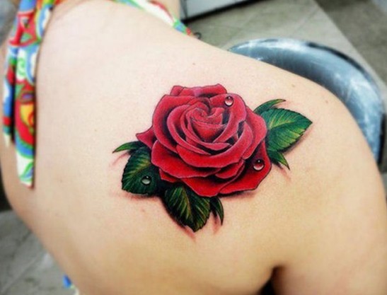 3D red rose tattoo