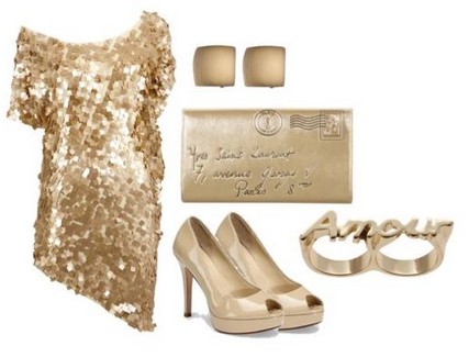 A Combination for New Year Look, Sequined Coset Dress with Nude Pumps