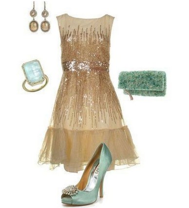 A Shinny Combination for New Year Look, Pink Sequined Coset Dress with Blue Pumps