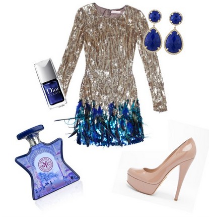 A Shinny Combination for New Year Look, Sequined Coset Dress with Pink Pumps