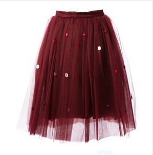 AU JOUR LE JOUR red sequined tulle skirt