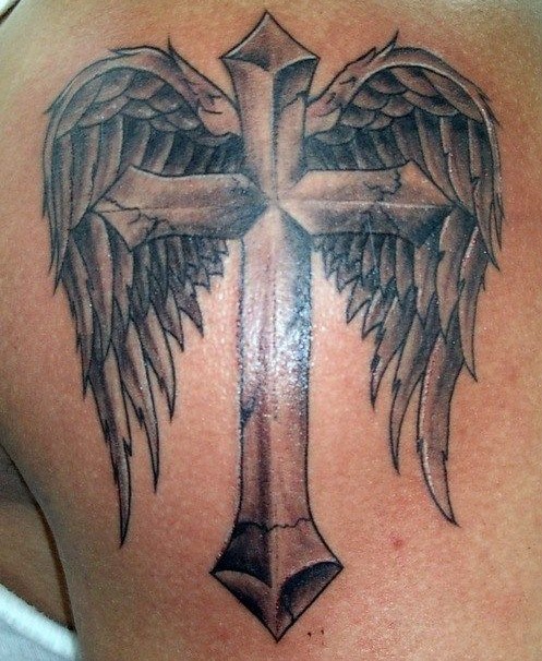 Angel Tattoos Designs: Angel Cross Wings Tattoo