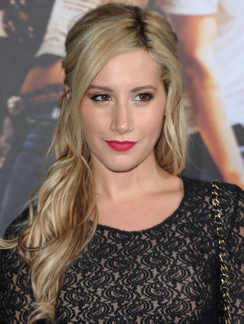 Ashley Tisdale Long Hairstyle: Side Parted Curls
