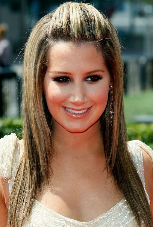 Ashley Tisdale Long Hairstyle: Straight Hair with Mohawk Bangs