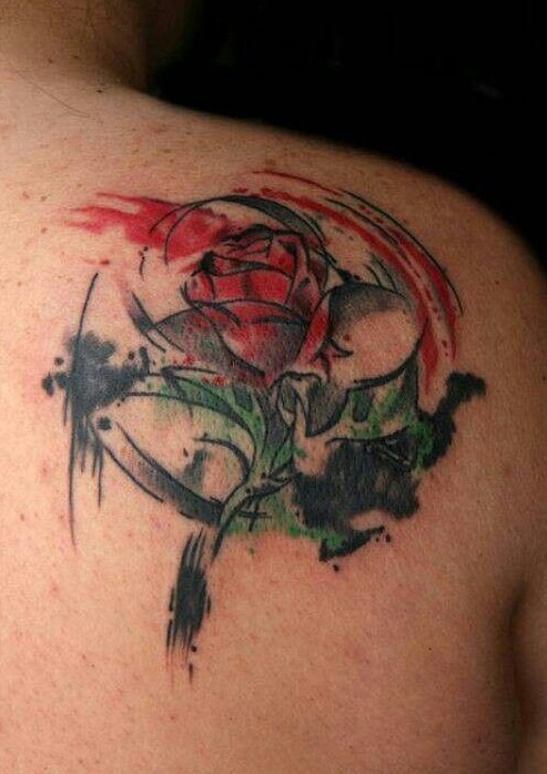 Beauty and the Beast watercolor rose tattoo