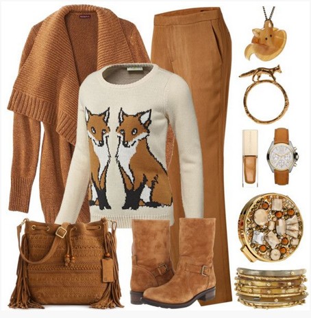 Beige and Brown Outfit, Animal Print Sweater
