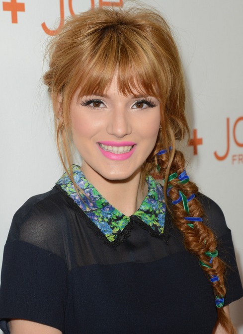 Bella Thorne Long Hairstyle: Braided Hair with Bangs