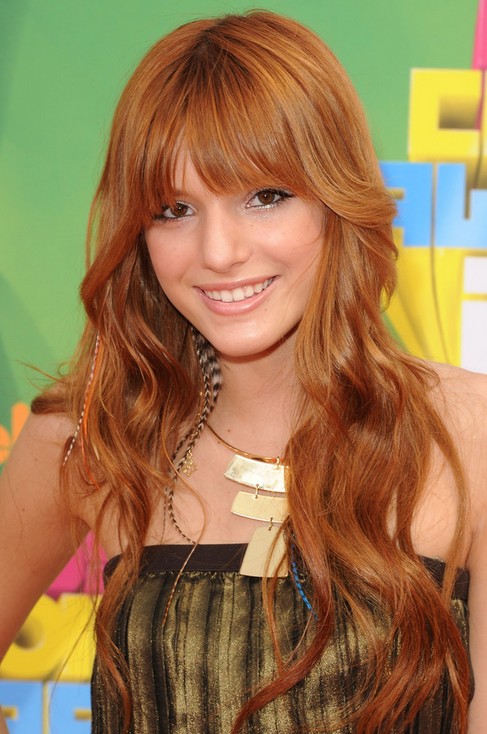 Bella Thorne Long Hairstyle: Curls with Swept Bangs