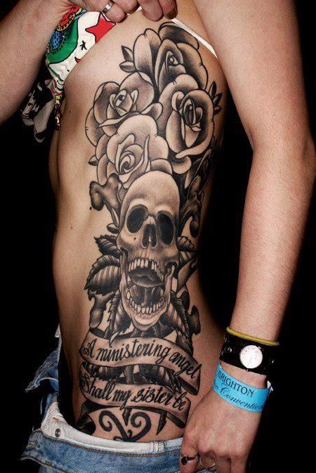 Skull And Roses Tattoo Black And Grey